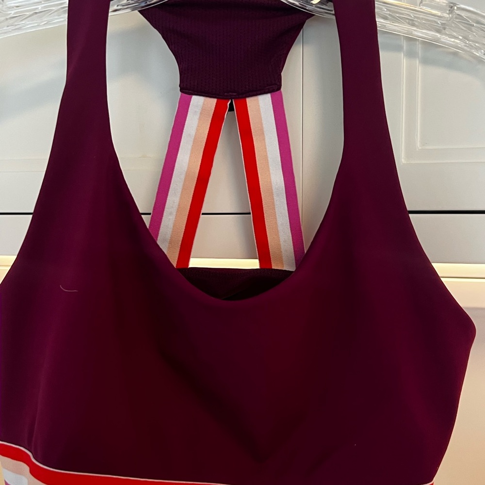 Athleta Deep Purple Sports Bra with Striped Straps